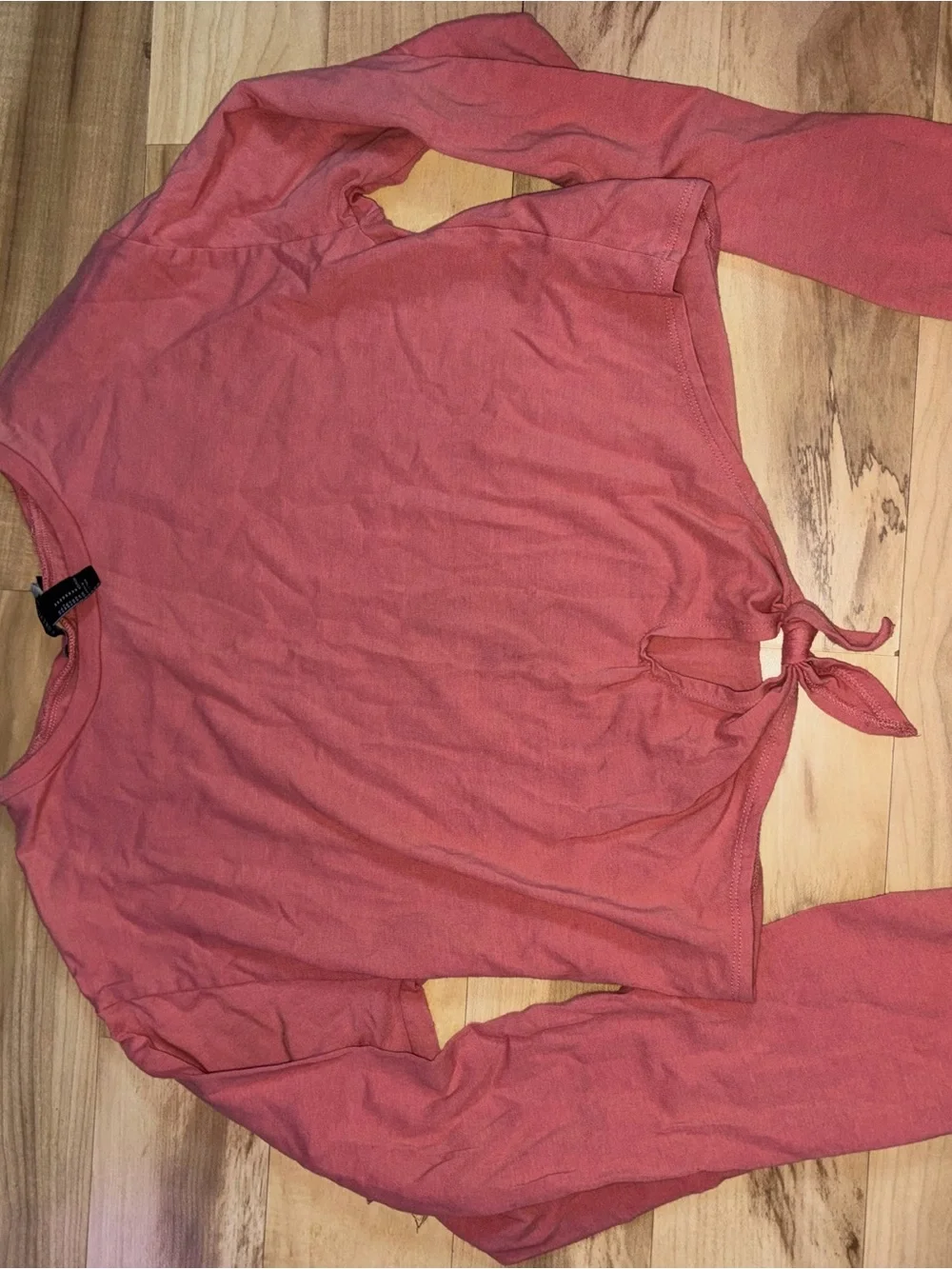Forever 21 Coral Tie-Front Long Sleeve Top